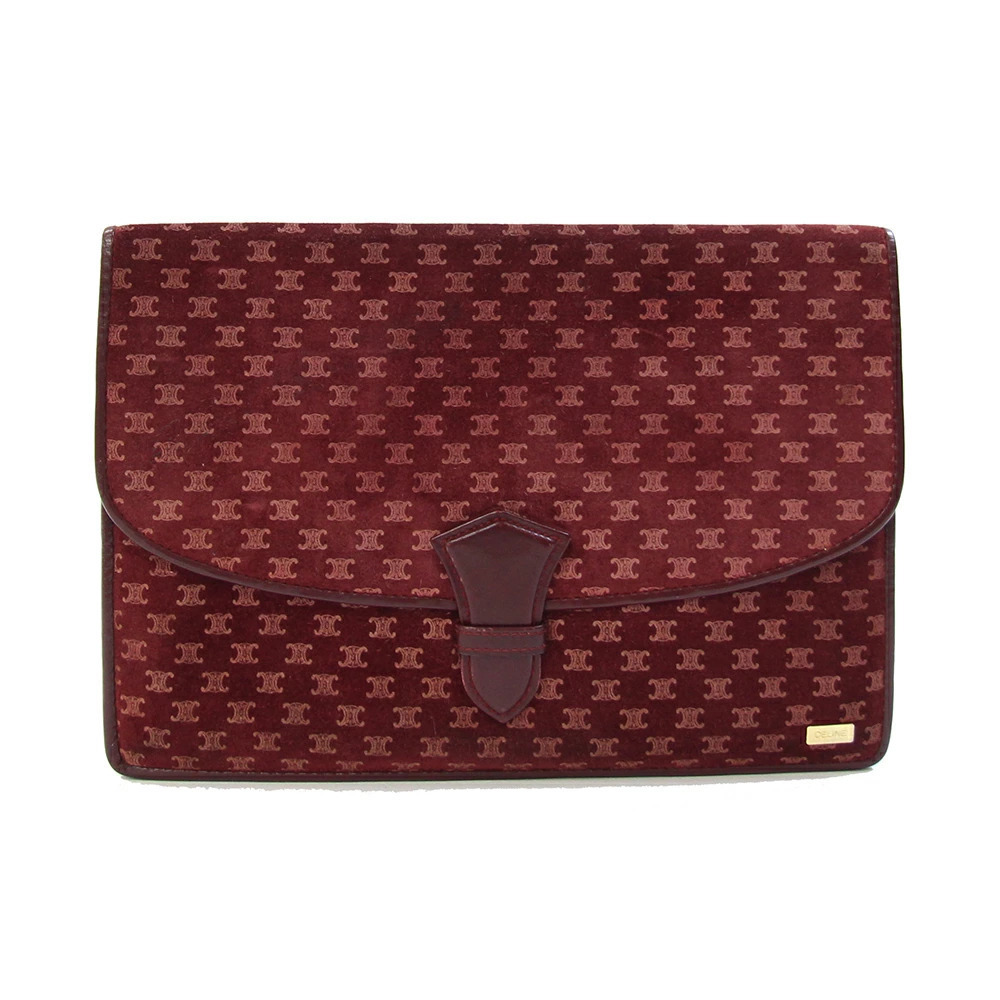 Celine Macadam Clutch Bag Bordeaux Purple Red Suede Leather Shoulder